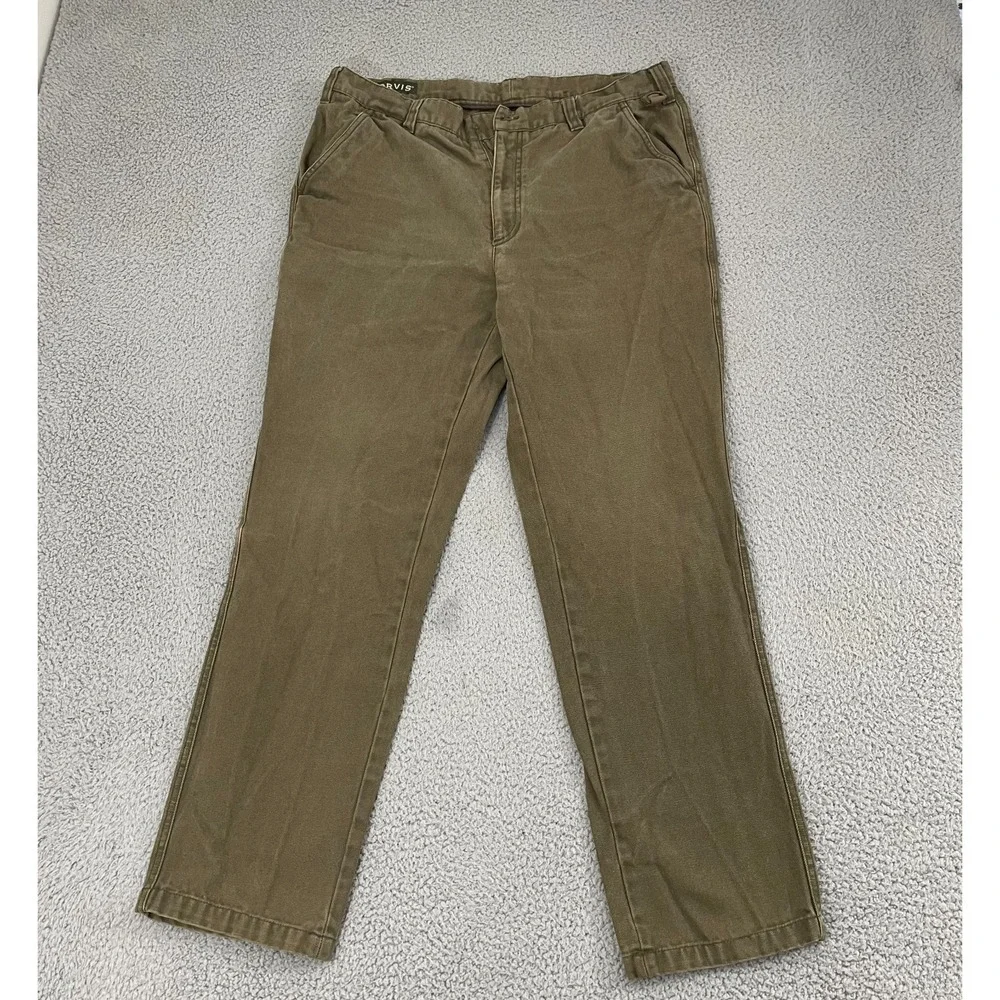 Orvis Rhino Field Pants Men 36x31 Brown Utility Canvas Twill Flat Front Chino